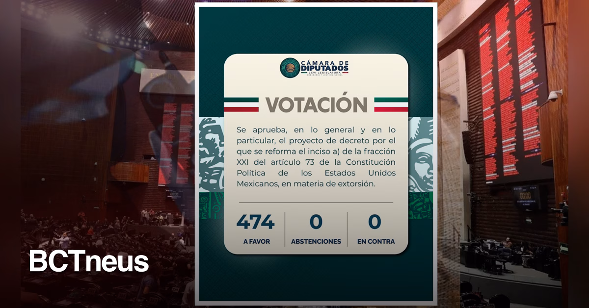 Articulo - Con 474 votos a favor, Cámara de Diputados aprueba reforma contra la extorsión
