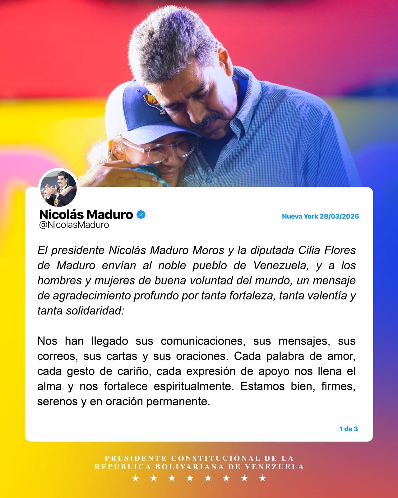 Articulo - "Estamos bien, firmes y serenos": Maduro reaparece en redes sociales tras audiencia en Nueva York